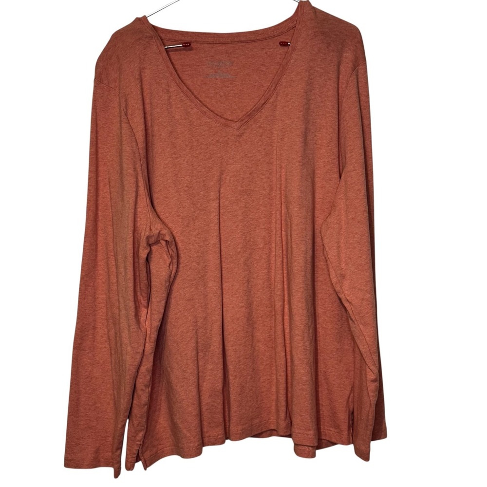 Talbots Womens Top V-Neck Oversized Peach Heather Tee Long Sleeve Plus Size 3X